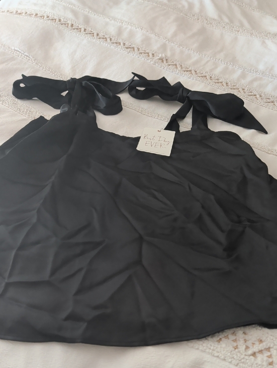 Show Me Your MuMu Tops - Show Me Your MuMu Black Satin Tank with 'Best Day Ever' Tag